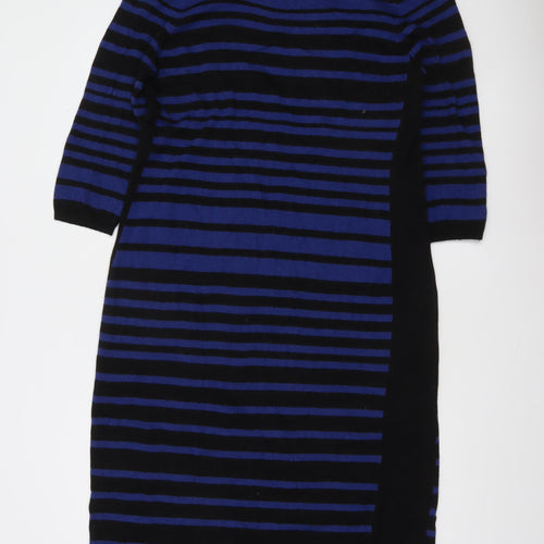 Jaeger Women’s Blue Black Striped Bodycon Knit Dress XL