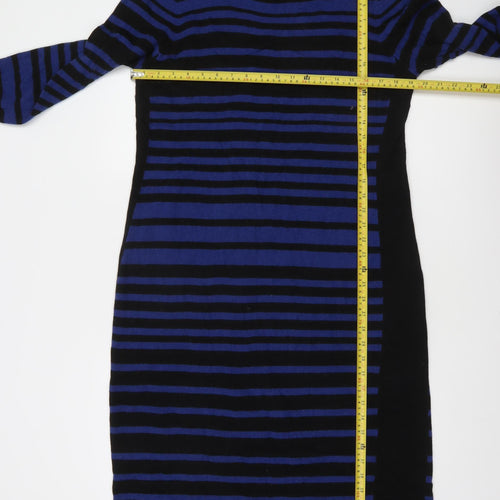 Jaeger Women’s Blue Black Striped Bodycon Knit Dress XL
