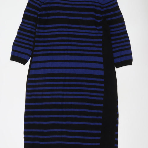 Jaeger Women’s Blue Black Striped Bodycon Knit Dress XL