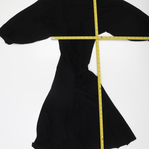 Topshop Women’s Black Midi Wrap Dress Size 10 Long Sleeve