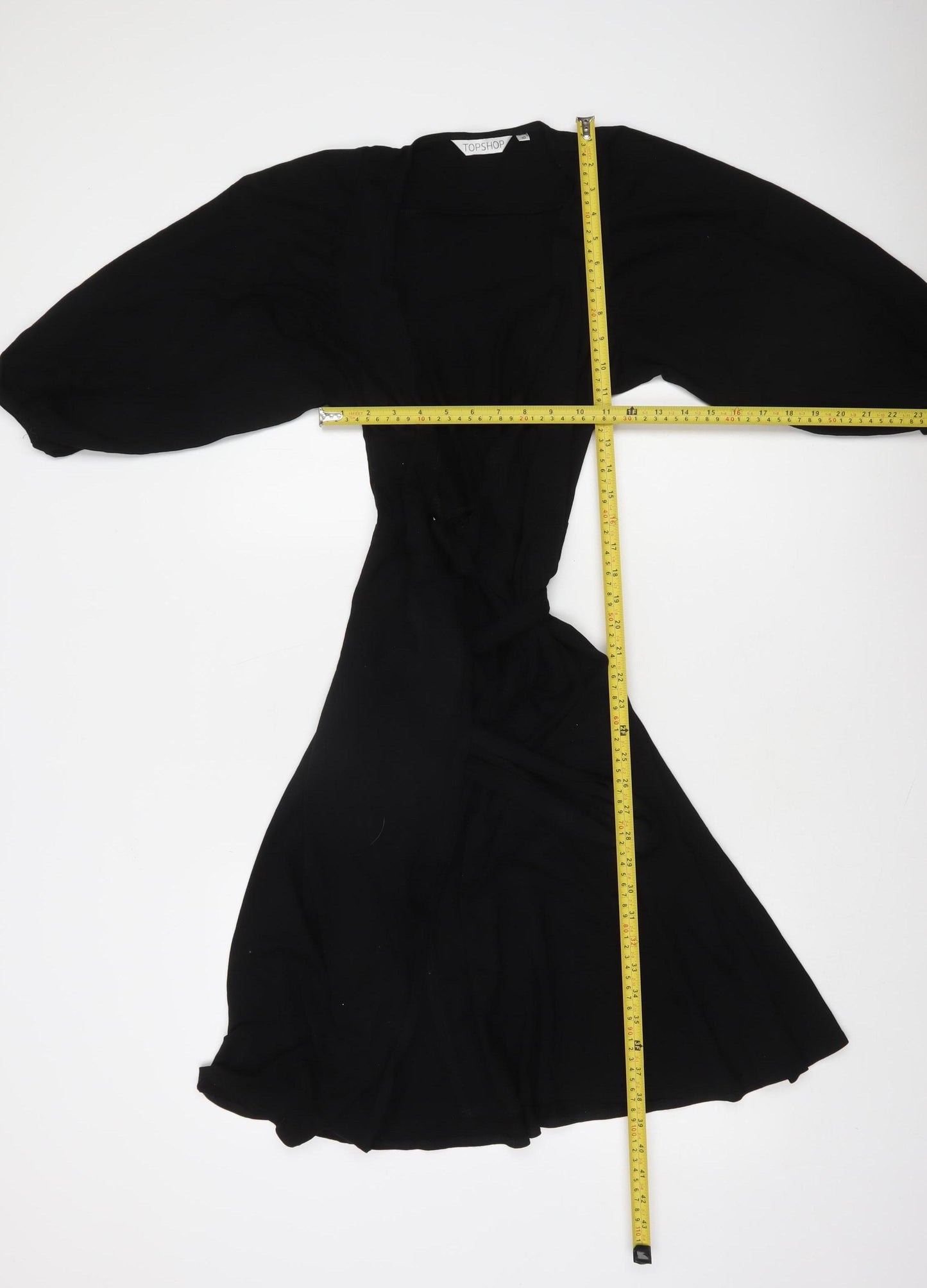 Topshop Women’s Black Midi Wrap Dress Size 10 Long Sleeve