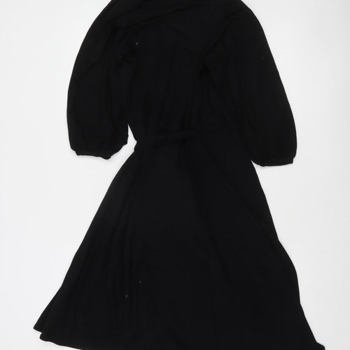 Topshop Women’s Black Midi Wrap Dress Size 10 Long Sleeve