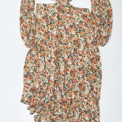 Dark Pink Women’s Multicoloured Floral Halter Asymmetric Hi-Low Dress Size 10