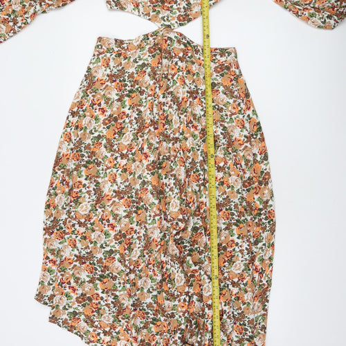 Dark Pink Women’s Multicoloured Floral Halter Asymmetric Hi-Low Dress Size 10