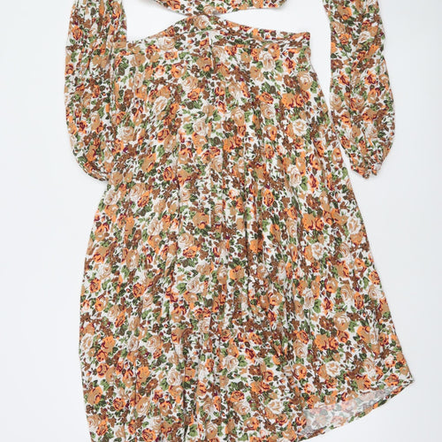 Dark Pink Women’s Multicoloured Floral Halter Asymmetric Hi-Low Dress Size 10