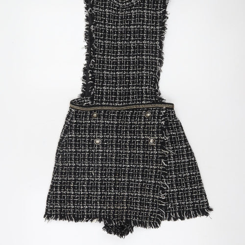Zara Basic Women's Black Tweed Sleeveless Playsuit XS Bouclé Look