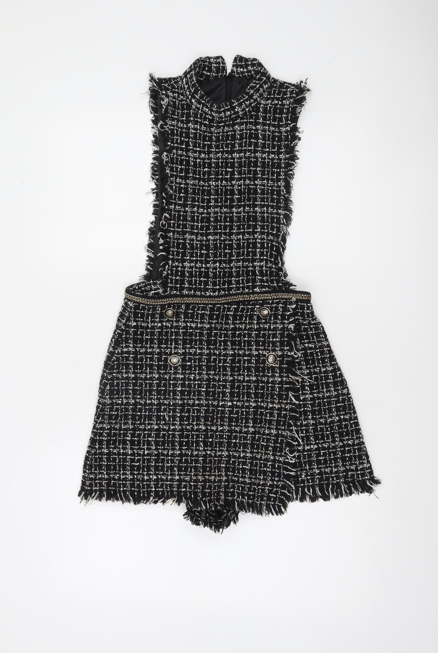 Zara Basic Women's Black Tweed Sleeveless Playsuit XS Bouclé Look