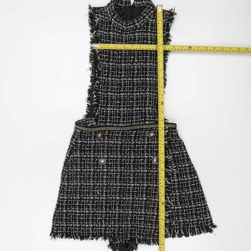 Zara Basic Women's Black Tweed Sleeveless Playsuit XS Bouclé Look