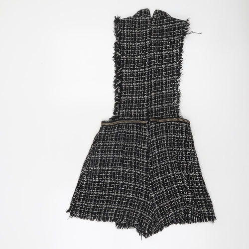 Zara Basic Women's Black Tweed Sleeveless Playsuit XS Bouclé Look