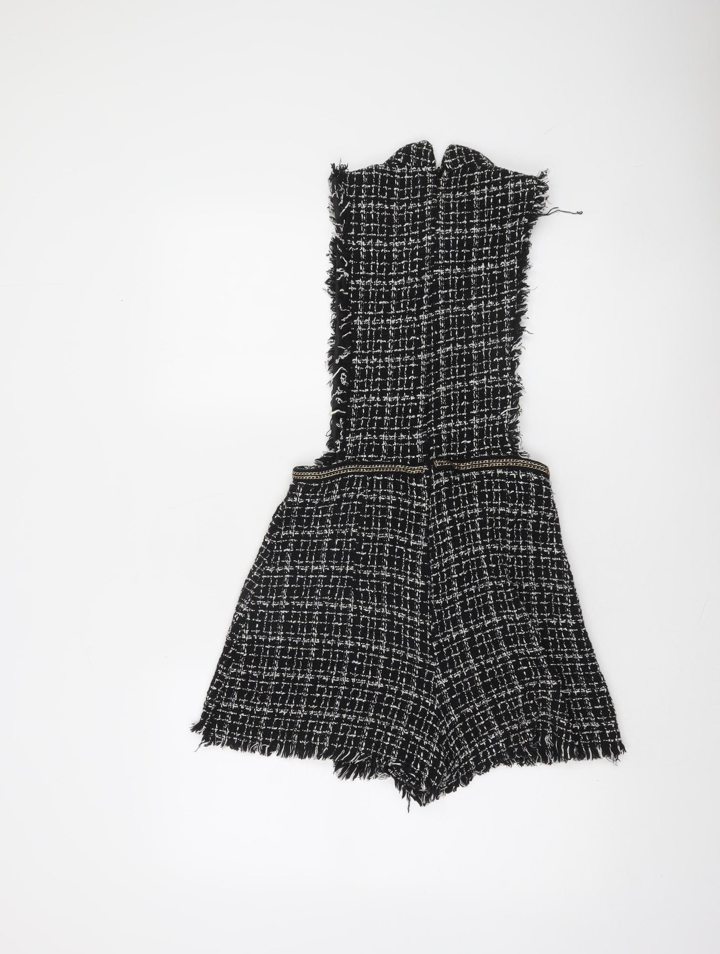 Zara Basic Women's Black Tweed Sleeveless Playsuit XS Bouclé Look