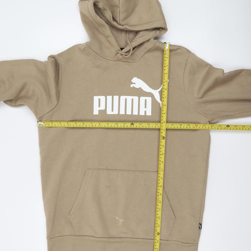 Puma Men's Beige Pullover Hoodie M Logo Fleece Sweatshirt