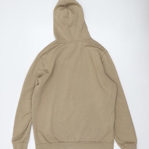Puma Men's Beige Pullover Hoodie M Logo Fleece Sweatshirt