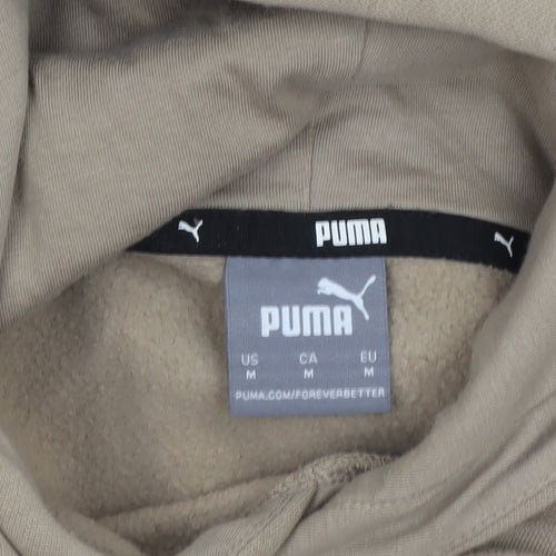 Puma Men's Beige Pullover Hoodie M Logo Fleece Sweatshirt