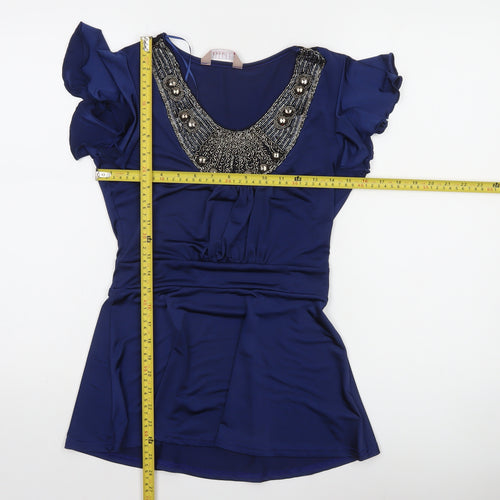 A|wear Women's Blue Beaded Tunic Blouse Short Sleeve Size S