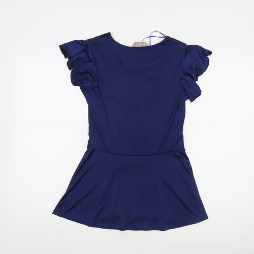 A|wear Women's Blue Beaded Tunic Blouse Short Sleeve Size S