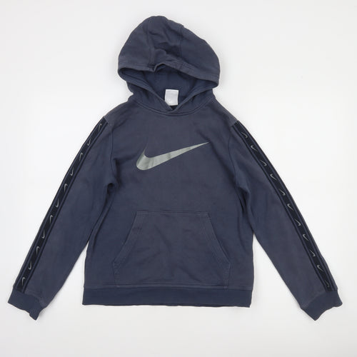 Nike Boys Blue Pullover Hoodie Large 147-158cm Cotton Logo Sportswear