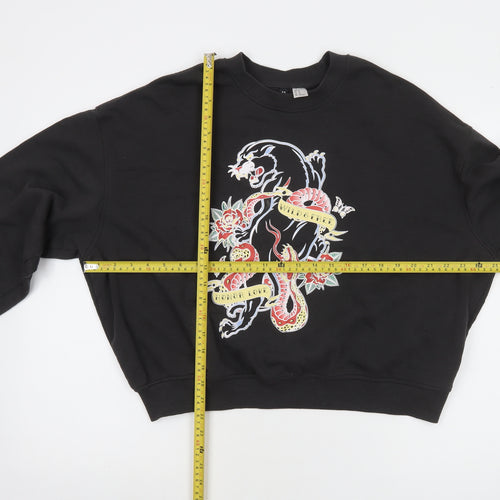 H&M Divided Womens Black XL Pullover Sweatshirt Panther & Snake Print
