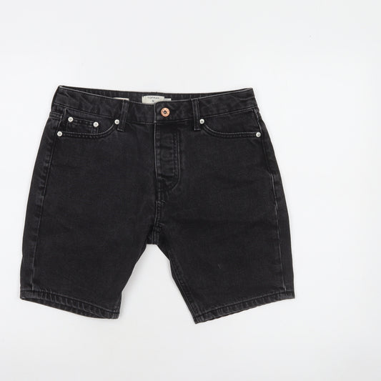 Topman Men's Black Denim Shorts 28in Slim Fit Casual Summer