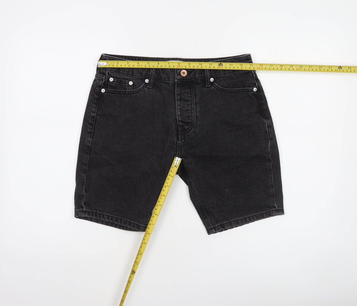 Topman Men's Black Denim Shorts 28in Slim Fit Casual Summer