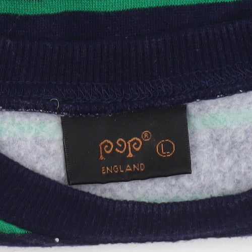 PEP England Womens Navy Green Striped Pullover Sweatshirt L