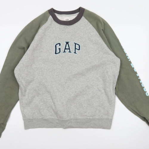 GAP Mens Grey & Khaki Crew Neck Logo Sweatshirt Size M