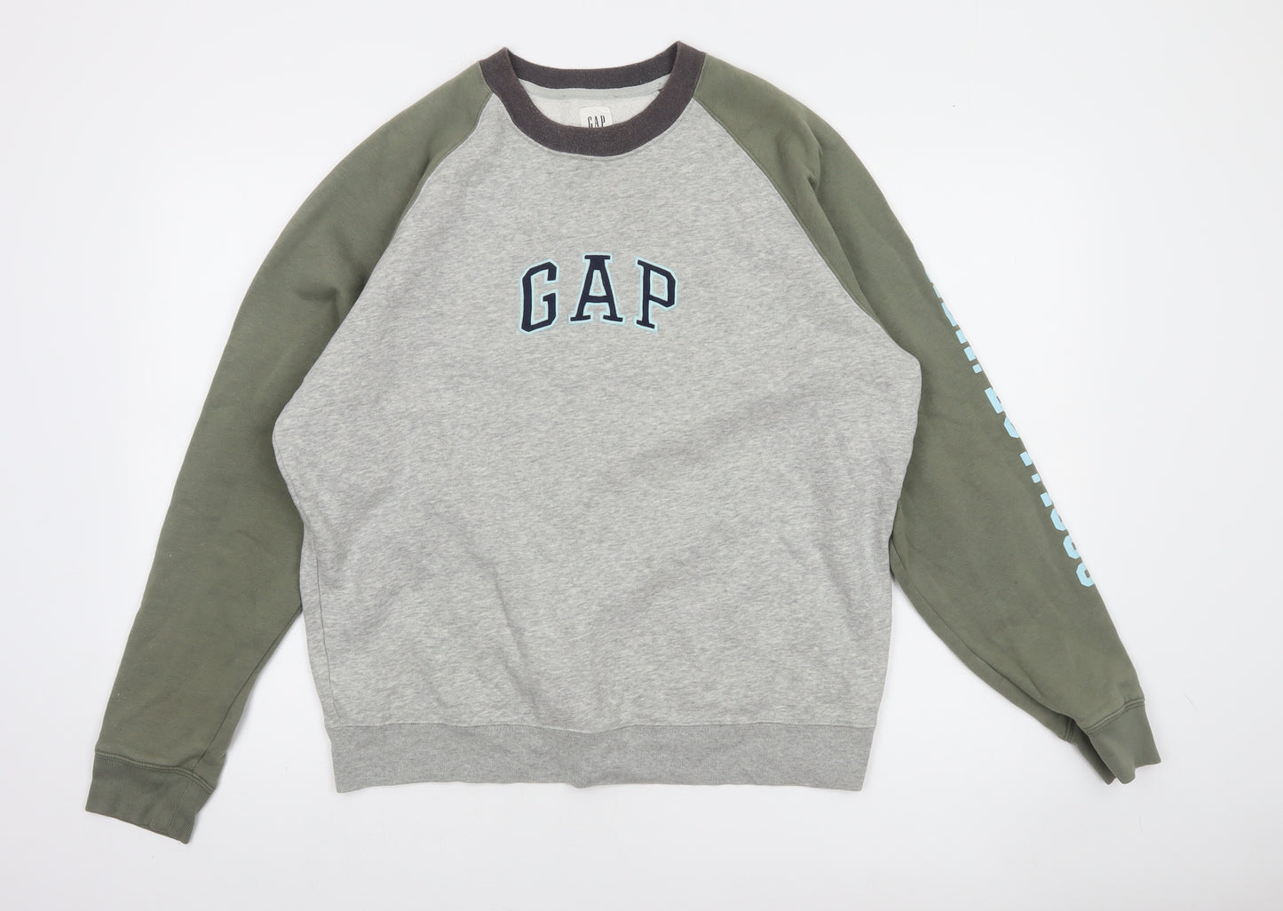 GAP Mens Grey & Khaki Crew Neck Logo Sweatshirt Size M