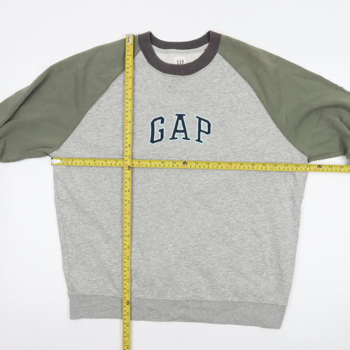 GAP Mens Grey & Khaki Crew Neck Logo Sweatshirt Size M