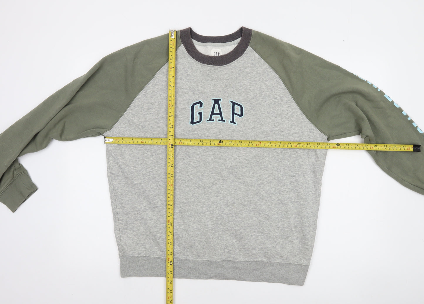 GAP Mens Grey & Khaki Crew Neck Logo Sweatshirt Size M