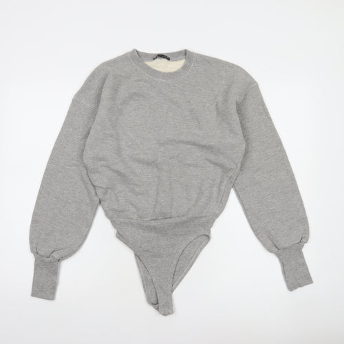 Zara Women Grey Long Sleeve Bodysuit Small Cotton Blend