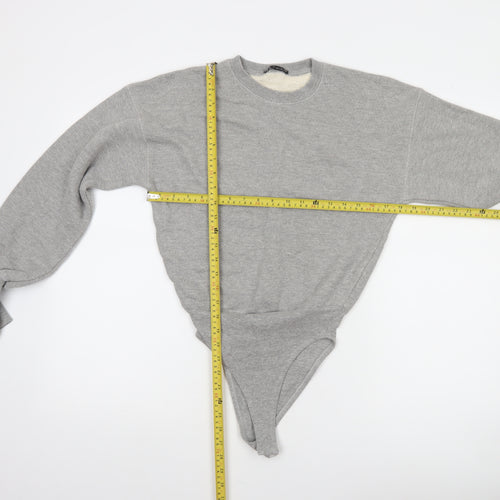 Zara Women Grey Long Sleeve Bodysuit Small Cotton Blend