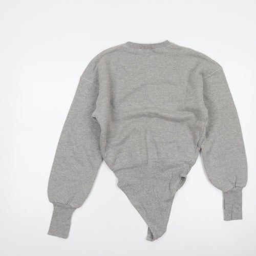 Zara Women Grey Long Sleeve Bodysuit Small Cotton Blend