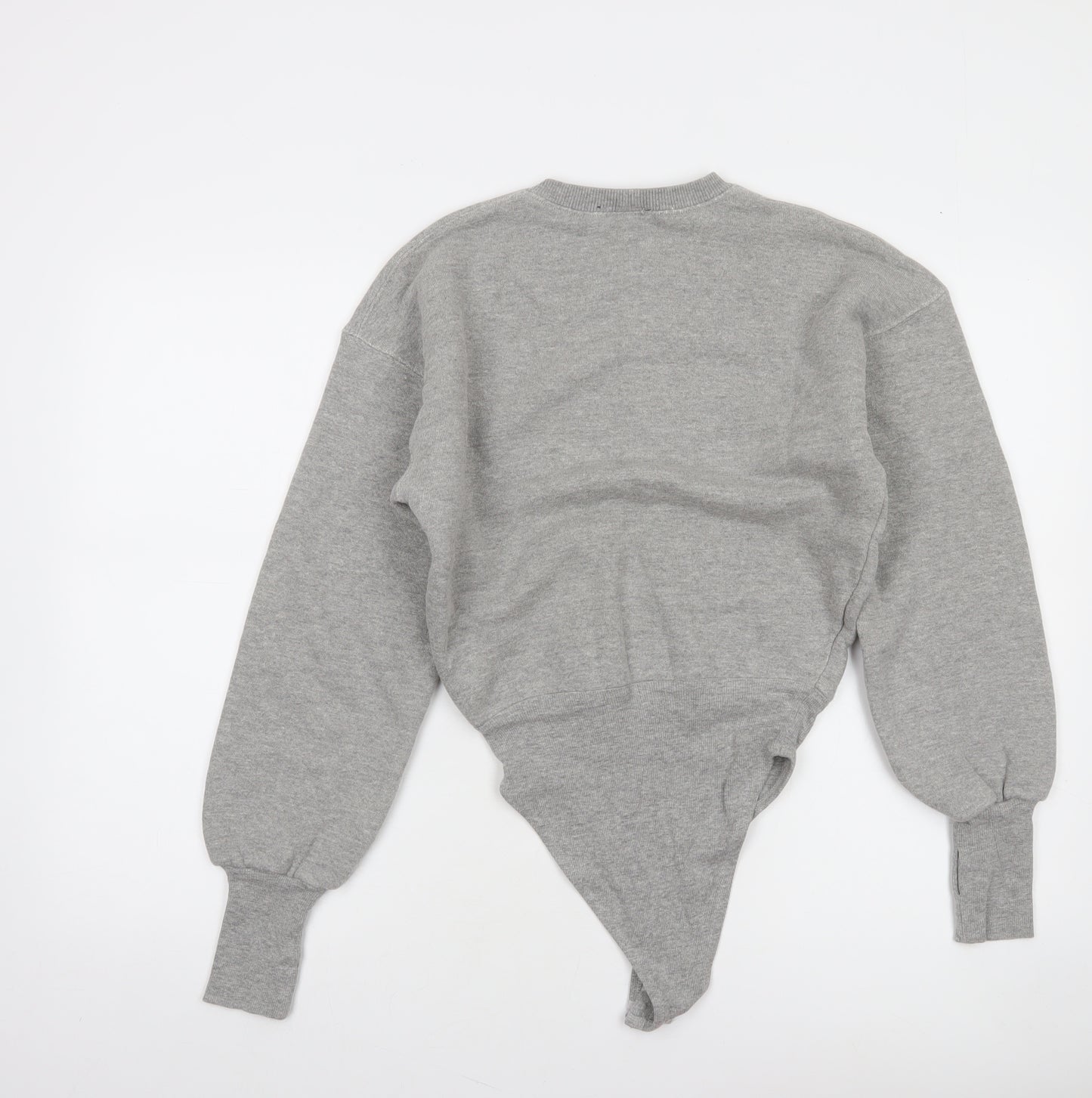 Zara Women Grey Long Sleeve Bodysuit Small Cotton Blend