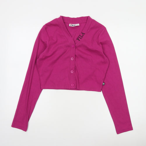 Fila Womens Pink Cropped Button Up Logo Jacket Size M