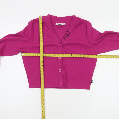 Fila Womens Pink Cropped Button Up Logo Jacket Size M