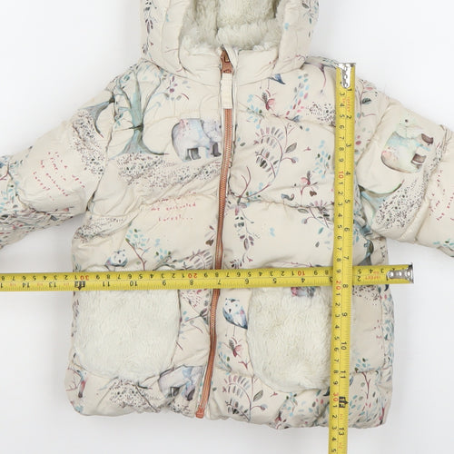 Next Unisex Baby Beige Animal Print Puffer Jacket 12-18 Months Hooded Winter Coat