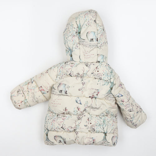 Next Unisex Baby Beige Animal Print Puffer Jacket 12-18 Months Hooded Winter Coat