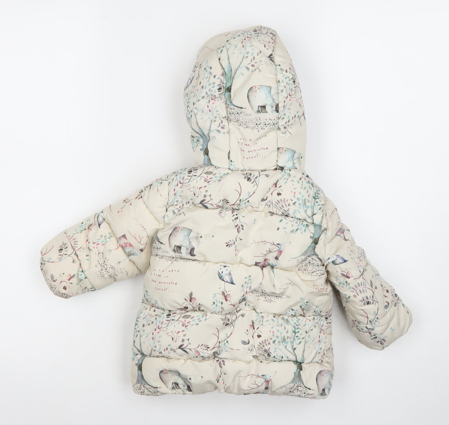 Next Unisex Baby Beige Animal Print Puffer Jacket 12-18 Months Hooded Winter Coat