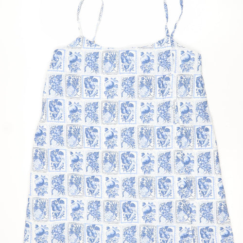 Abercrombie & Fitch Women Blue White Floral Linen Playsuit Large