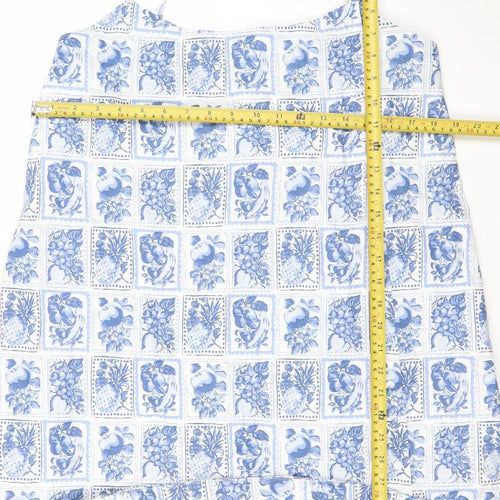 Abercrombie & Fitch Women Blue White Floral Linen Playsuit Large