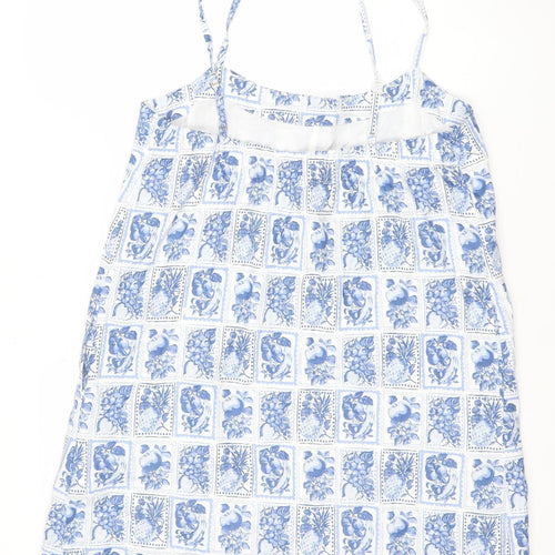 Abercrombie & Fitch Women Blue White Floral Linen Playsuit Large