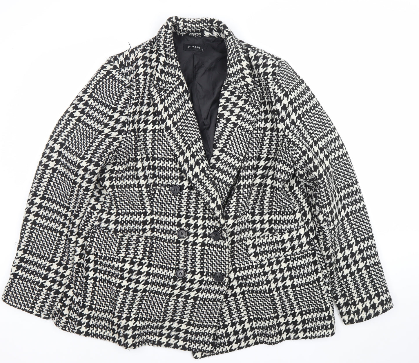 Et Vous Women's Black Check Blazer Jacket Size 20 Wool Look Lined