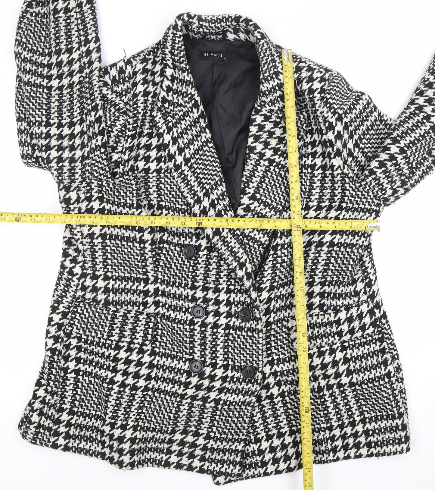 Et Vous Women's Black Check Blazer Jacket Size 20 Wool Look Lined