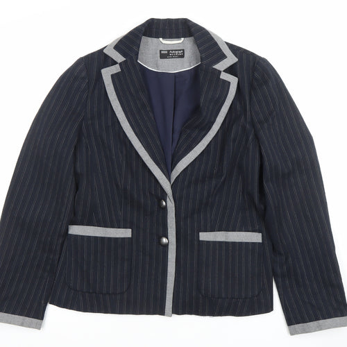 Marks and Spencer Women Blue Pinstripe Wool Blend Blazer UK 12