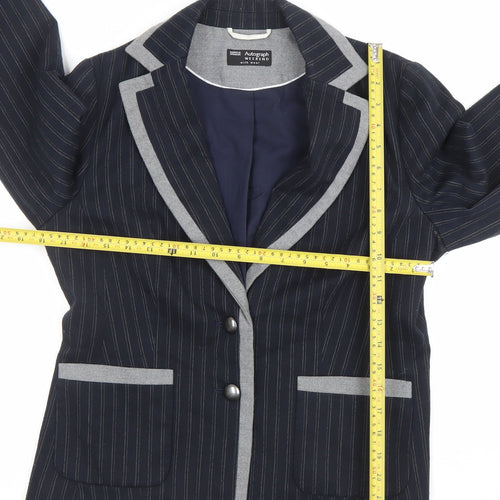 Marks and Spencer Women Blue Pinstripe Wool Blend Blazer UK 12