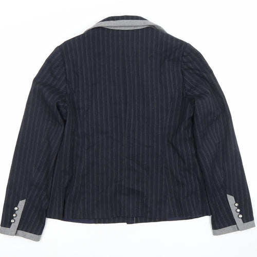 Marks and Spencer Women Blue Pinstripe Wool Blend Blazer UK 12