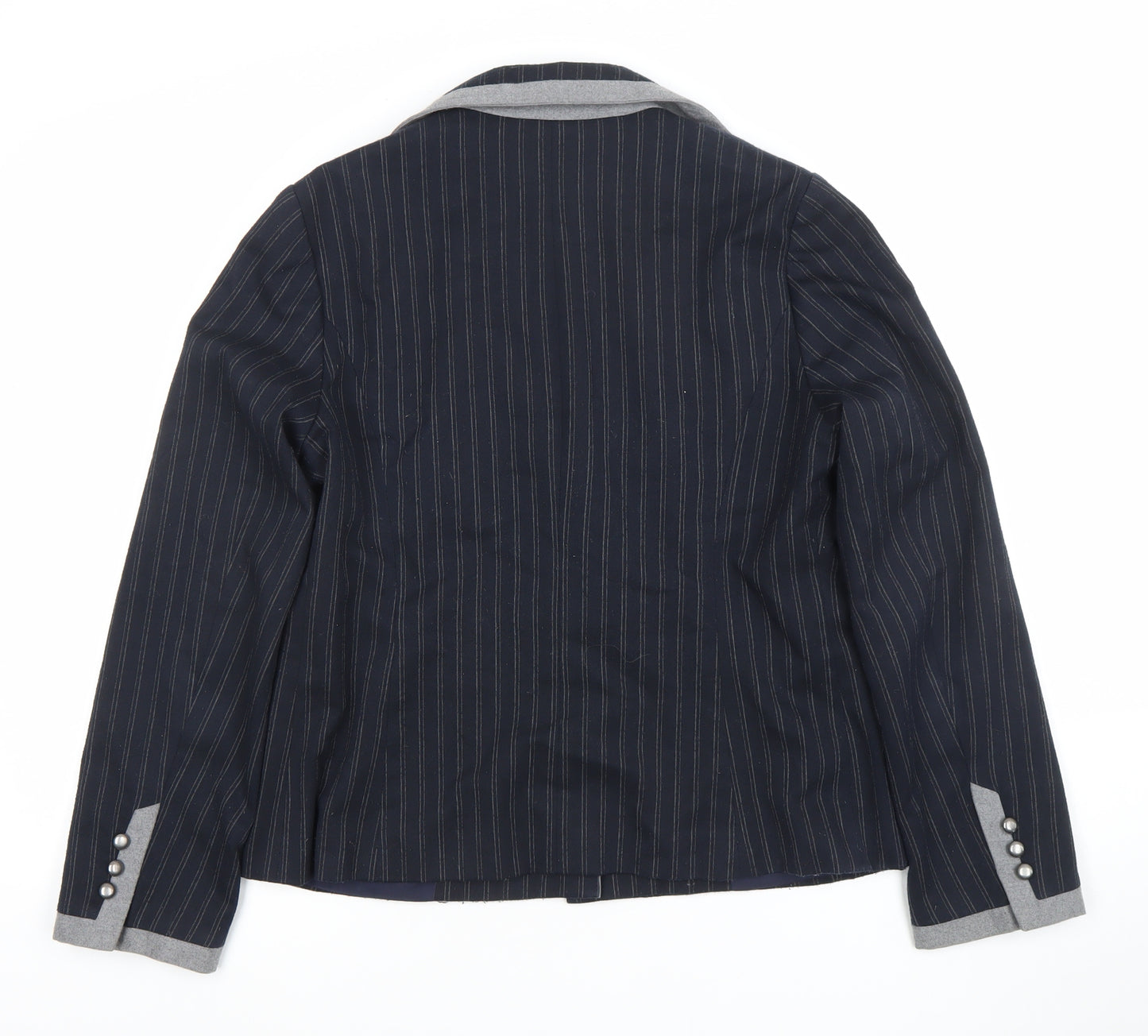 Marks and Spencer Women Blue Pinstripe Wool Blend Blazer UK 12
