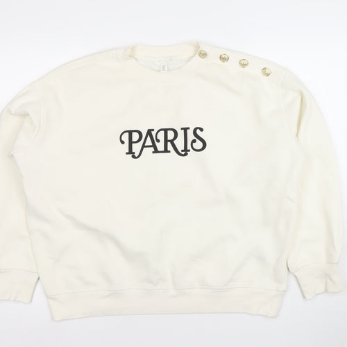 H&M Women Ivory Paris Button Shoulder Sweatshirt Size 12