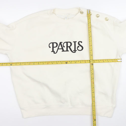 H&M Women Ivory Paris Button Shoulder Sweatshirt Size 12