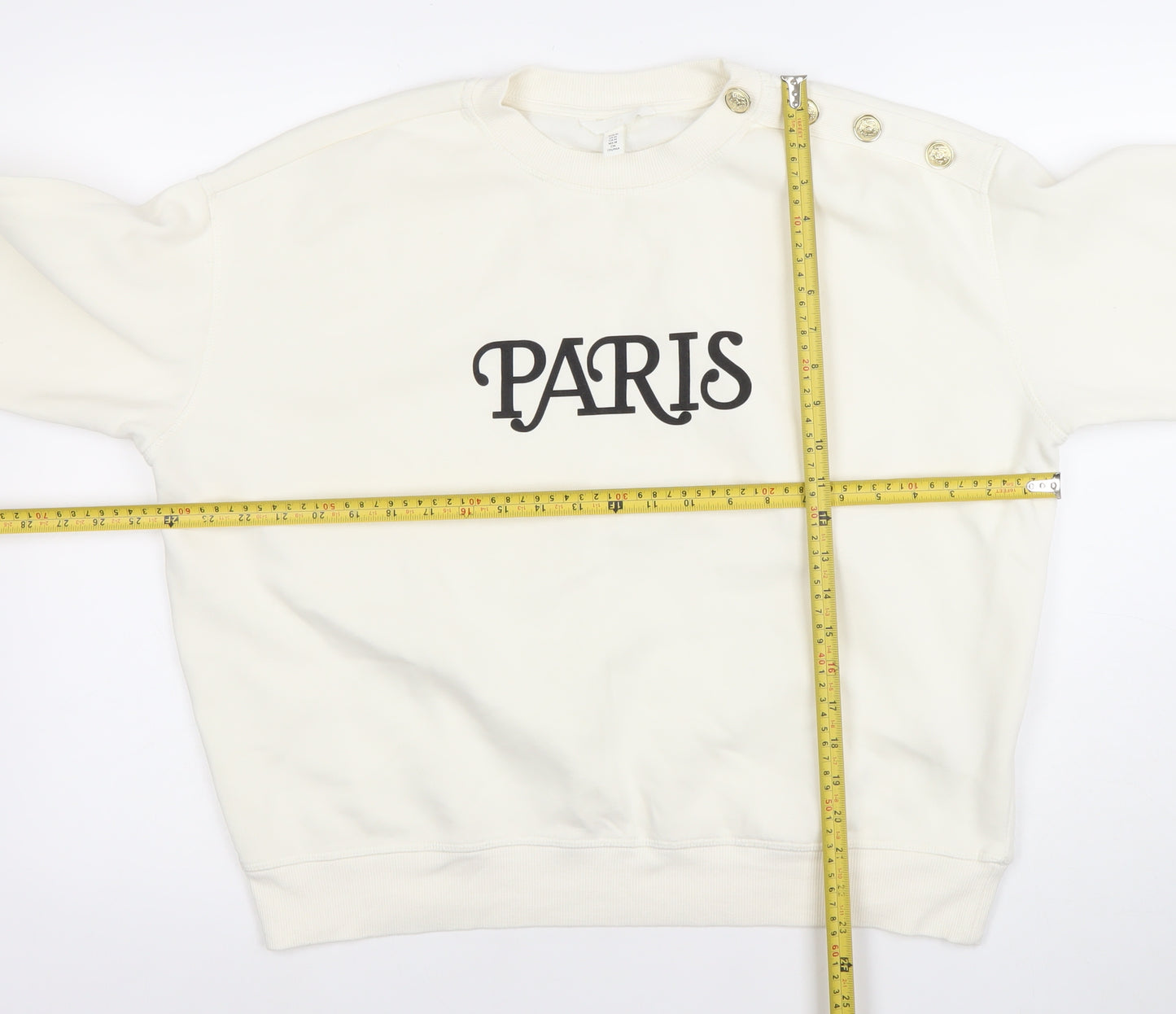 H&M Women Ivory Paris Button Shoulder Sweatshirt Size 12