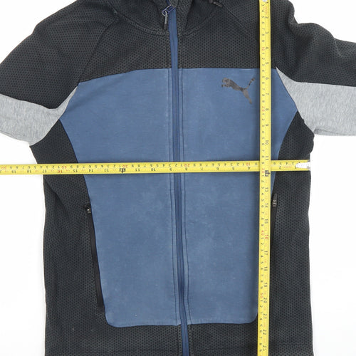 Puma Men's Black Blue Grey Full Zip Hoodie Size S